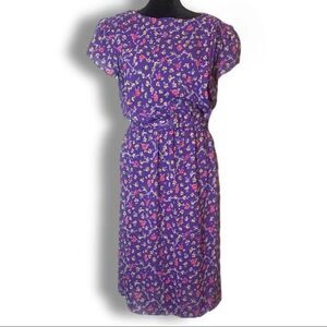 Vintage Taurus II Dress Small Purple Floral Print Belted Blouson Casual 1980's